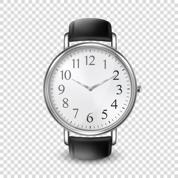 3d Vector Realistic Golden Classic Vintage Unisex Armbanduhr Icon Closeup isoliert auf transparentem Hintergrund. Design-Vorlage für Armbanduhr mit Lederarmband. Oben, von vorne — Stockvektor