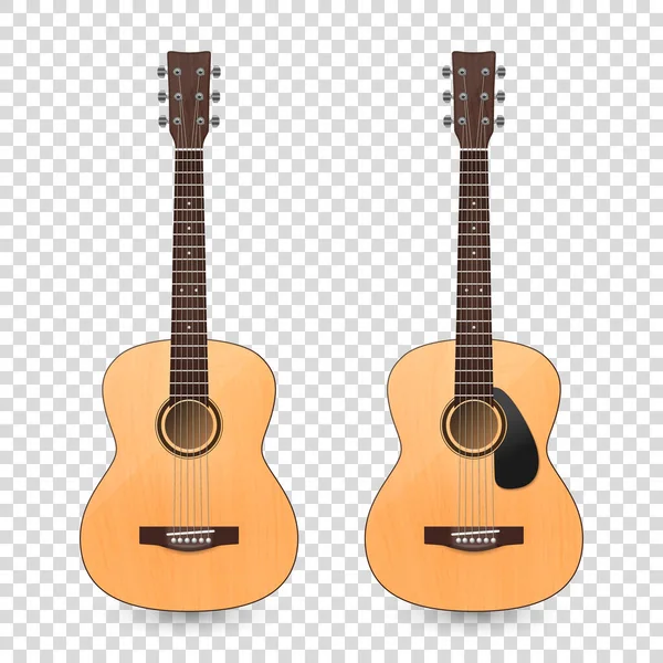 Vector 3d Realistic Old Retro Acoustic Brown Wooden Guitar Icon Set Nahaufnahme Isoliert auf weißem Hintergrund. Design Templte, Mockup, Clipart. Musikalisches Kunstkonzept — Stockvektor