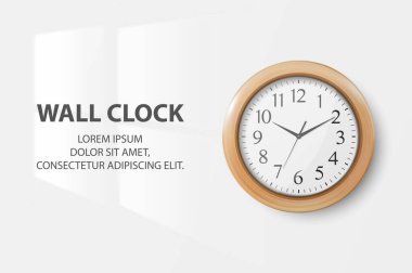 Vektör 3d Gerçekçi Basit Tahta Ofis Saati Beyaz Arkaplan 'da izole edilmiş Beyaz Çevirmeli Kapalı. Tasarım Şablonu, Marka Model, Reklam. Ön Görünüm