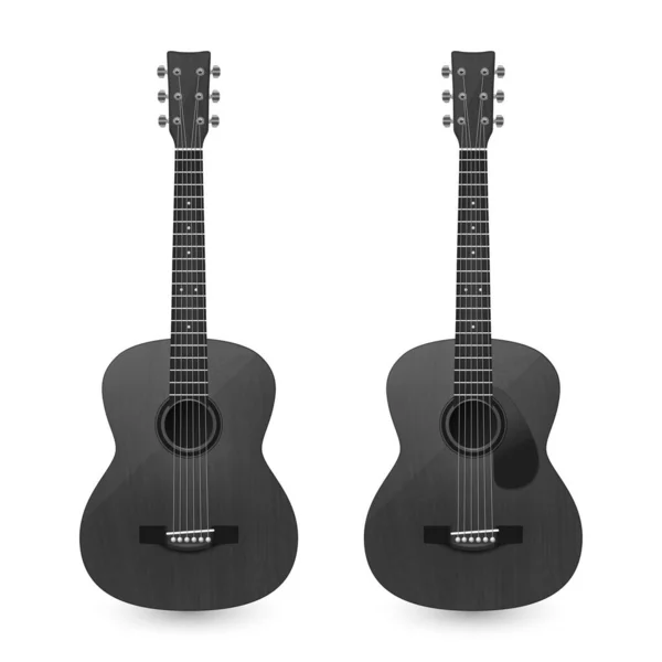 Vector 3d Realistic Old Retro Acoustic Black Wooden Guitar Icon Set Nahaufnahme Isoliert auf weißem Hintergrund. Design Templte, Mockup, Clipart. Musikalisches Kunstkonzept — Stockvektor