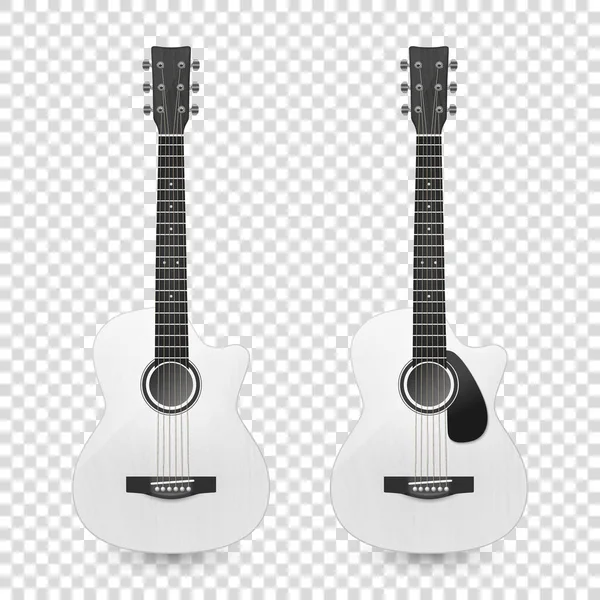 Vector 3D Realistic Old Retro Acoustic White Wooden Guitar Icon Set in Großaufnahme auf transparentem Hintergrund. Design Templte, Mockup, Clipart. Musikalisches Kunstkonzept — Stockvektor