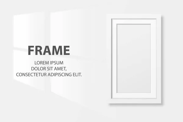 Vector 3d Realistic White Vertical Wooden Simple Modern Frame Icon Closeup Isolated on White Wall Background with Window Light. 프레젠테이션에 사용 할 수있습니다. 디자인 템플릿, 모크, 프런트 뷰 — 스톡 벡터