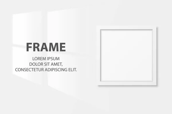 Vector 3d Realistic White Square Wooden Simple Modern Frame Icon Closeup Isolated on White Wall Background with Window Light. 프레젠테이션에 사용 할 수있습니다. 디자인 템플릿, 모크, 프런트 뷰 — 스톡 벡터