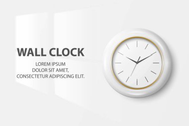 Beyaz Arkaplan 'da Beyaz Çevre Kapalı Beyaz Kapalı Beyaz Kapaklı Basit Round Beyaz Ofis Saati. Tasarım Şablonu, Marka Model, Reklam. Ön Görünüm