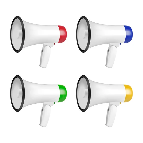 Vector Realistic 3d Simple White Megaphone Icon Set Nahaufnahme Isoliert auf weißem Hintergrund. Design-Vorlage für Banner, Web — Stockvektor