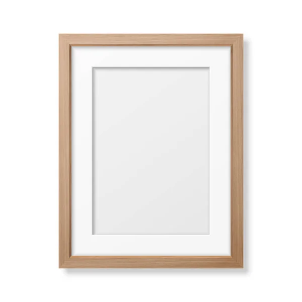 Vector 3d Realistic A4 Brown Wooden Simple Modern Frame Icon Closeup Isoliert auf weißem Wandhintergrund mit Fensterlicht. Es kann für Präsentationen verwendet werden. Design-Vorlage für Mockup, Frontansicht — Stockvektor