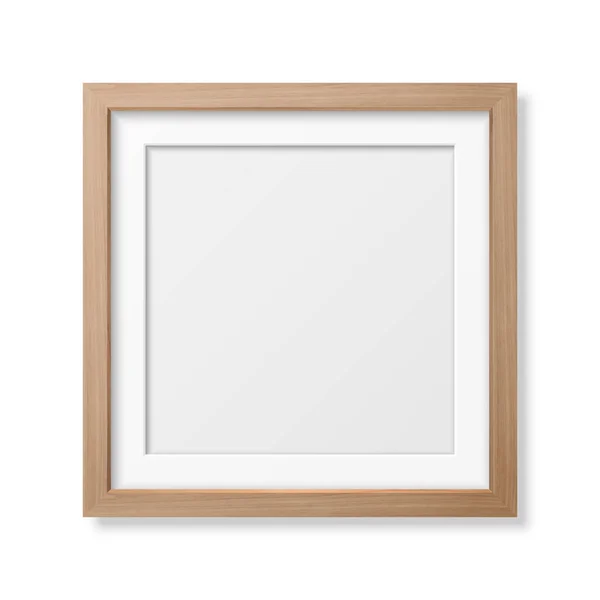 Vektor 3d realistiska fyrkantiga bruna trä enkel modern ram ikonen närbild isolerad på vit vägg bakgrund med fönster ljus. Den kan användas för presentationer. Design mall för Mockup, Front View — Stock vektor