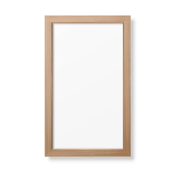Vector 3d Realist Vertical Brown Wooden Simple Modern Frame Icon Closeup Isolated on White Background (англійською). Його можна використовувати для презентацій. Дизайн шаблон для Mockup, вид спереду — стоковий вектор