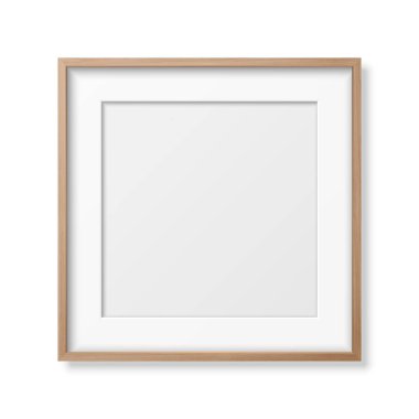 Vektör 3d Gerçekçi Kare Kahverengi Ahşap Basit Modern Çerçeve Kapanışı Beyaz Arkaplan 'da izole edildi. Sunumlar için kullanılabilir. Mockup için Tasarım Şablonu, Ön Görünüm