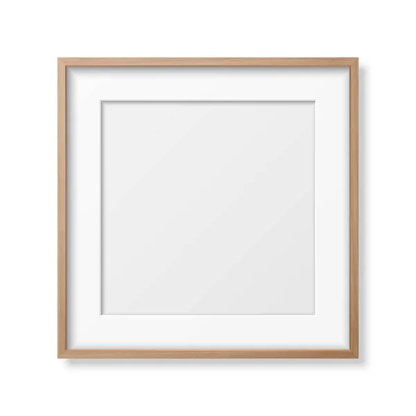 Vector 3d Realistic Square Brown Wooden Simple Modern Frame Icon Closeup Isolated on White Background. It can be used for presentations. Design Template for Mockup, Front View — Stock Vector