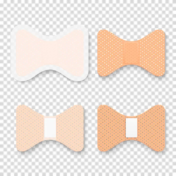 Vector 3d Realistic Medical Patch Icon Set Closeup Isolated on Transparent Background. 디자인 템플릿 (Template Adhesive Bandage): 전형적 인 의료용 플라스틱. 위에서 본 광경 — 스톡 벡터