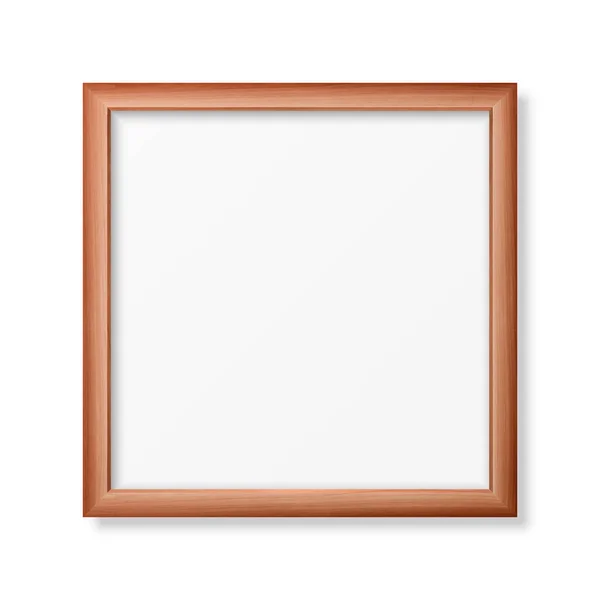 Vector 3d Realistic Square Brown Wooden Simple Modern Frame Icon Closeup Isolated on White Background (англійською). Його можна використовувати для презентацій. Дизайн шаблон для Mockup, вид спереду — стоковий вектор