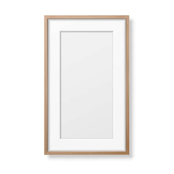 Vector 3d Realistic Vertical Brown Wooden Simple Modern Frame Icon Closeup Isolated on White Background. 프레젠테이션에 사용 할 수있습니다. 전면 의 모우크 를 위한 설계 물 — 스톡 벡터