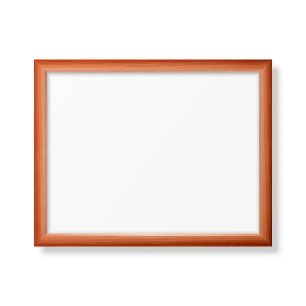 Vector 3d Realistic Horizontal Brown Wooden Simple Modern Frame Icon Closeup Isolated on White Background. 프레젠테이션에 사용 할 수있습니다. 전면 의 모우크 를 위한 설계 물 — 스톡 벡터