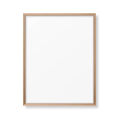 Vektör 3d Gerçekçi A4 Kahverengi Ahşap Basit Modern Çerçeve Kapanışı Beyaz 'da izole edildi. Sunumlar için kullanılabilir. Mockup için Tasarım Şablonu, Ön Görünüm