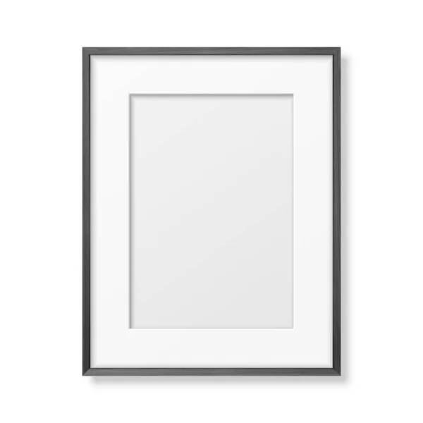 Vector 3d Realistic A4 Black Wooden Simple Modern Frame Icon Closeup Isolated on White. It can be used for presentations. Design Template for Mockup, Front View — Stock Vector
