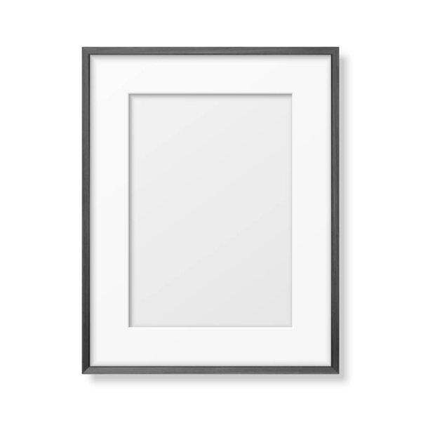 Vector 3d Realistic A4 Black Wooden Simple Modern Frame Icon Closeup Isolated on White. It can be used for presentations. Design Template for Mockup, Front View