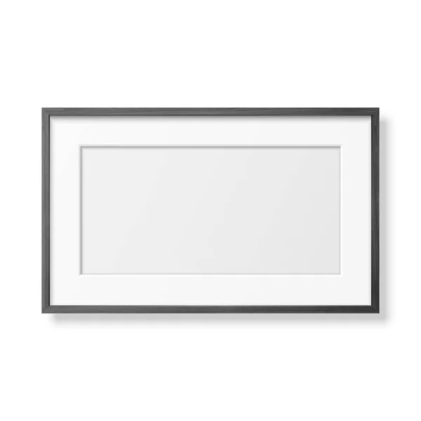 Vector 3d Realistisch Horizontaal Zwart Houten Eenvoudig Modern Frame Icon Closeup Geïsoleerd op Wit. Het kan gebruikt worden voor presentaties. Design sjabloon voor Mockup, Front View — Stockvector