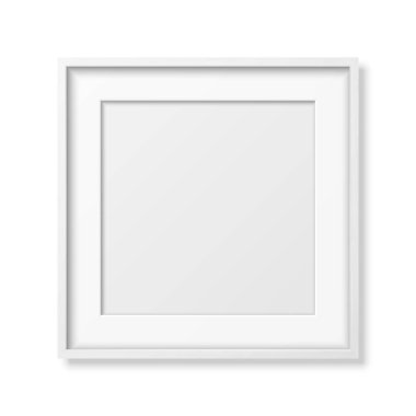 Vektör 3d Gerçekçi Meydan Beyaz Tahta Basit Modern Çerçeve Kapanışı Beyaz üzerine izole edildi. Sunumlar için kullanılabilir. Mockup için Tasarım Şablonu, Ön Görünüm