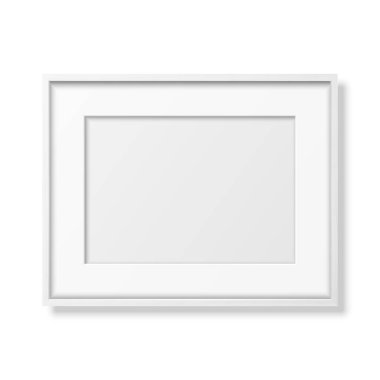Vektör 3d Gerçekçi Yatay Beyaz Ahşap Basit Modern Çerçeve Kapanış Beyaz üzerine izole edildi. Sunumlar için kullanılabilir. Mockup için Tasarım Şablonu, Ön Görünüm