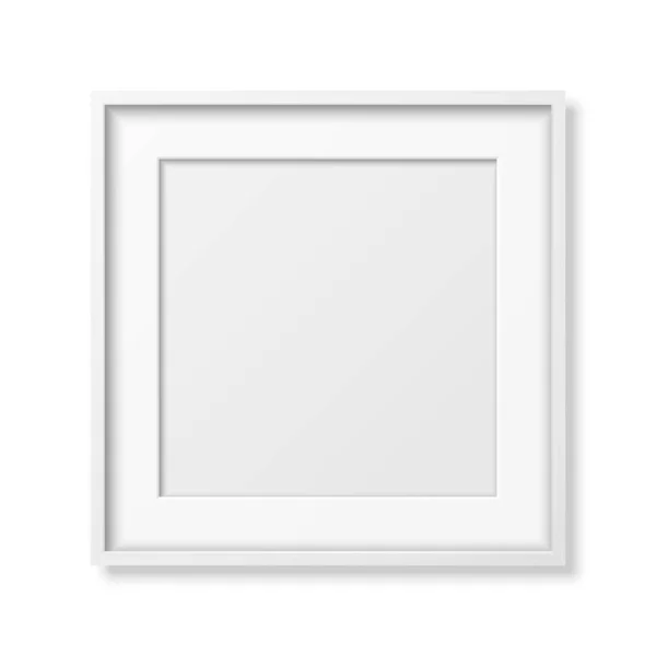 Vector 3d Realistic Square White Wooden Simple Modern Frame Icon Closeup Isoliert auf Weiß. Es kann für Präsentationen verwendet werden. Design-Vorlage für Mockup, Frontansicht — Stockvektor