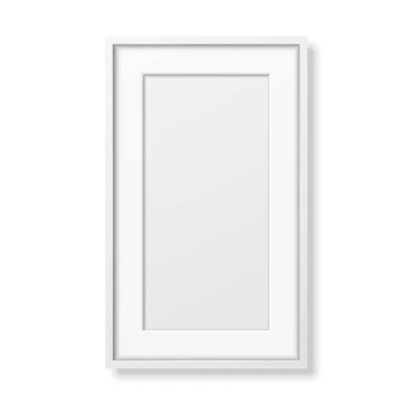 Vector 3d Realistic Vertical White Wooden Simple Modern Frame Icon Closeup Isolated on White. 프레젠테이션에 사용 할 수있습니다. 전면 의 모우크 를 위한 설계 물 — 스톡 벡터