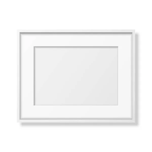 Vector 3d Realistic Horizontal White Wooden Simple Modern Frame Icon Closeup Isolated on White 공식 웹 사이트. 프레젠테이션에 사용 할 수있습니다. 전면 의 모우크 를 위한 설계 물 — 스톡 벡터