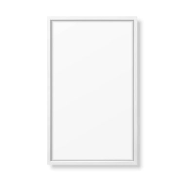 Vektör 3d Gerçekçi Dikey Beyaz Ahşap Basit Modern Çerçeve Kapatma Beyaz üzerine izole edildi. Sunumlar için kullanılabilir. Mockup için Tasarım Şablonu, Ön Görünüm