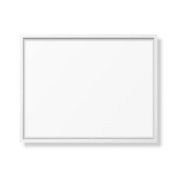 Vector 3D Realistic Horizontal White Wooden Simple Modern Frame Icon Closeup Isoliert auf Weiß. Es kann für Präsentationen verwendet werden. Design-Vorlage für Mockup, Frontansicht — Stockvektor