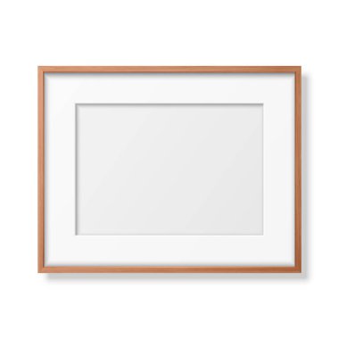 Vektör 3d Gerçekçi Yatay Kahverengi Ahşap Basit Modern Çerçeve Simgesi Kapanışı Beyaz Arkaplan 'da izole edildi. Sunumlar için kullanılabilir. Mockup için Tasarım Şablonu, Ön Görünüm