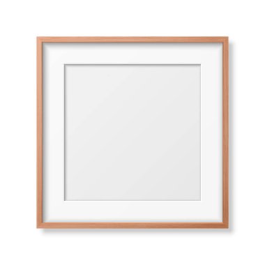 Vektör 3d Gerçekçi Kare Kahverengi Ahşap Basit Modern Çerçeve Kapanışı Beyaz Arkaplan 'da izole edildi. Sunumlar için kullanılabilir. Mockup için Tasarım Şablonu, Ön Görünüm