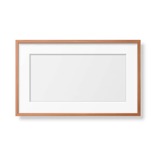 Vector 3d Realistic Horizontal Brown Wooden Simple Modern Frame Icon Closeup Isolated on White Background. It can be used for presentations. Design Template for Mockup, Front View — Stock Vector