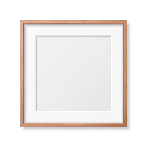 Vector 3D Realistic Square Brown Wooden Simple Modern Frame Icon Closeup Isoliert auf weißem Hintergrund. Es kann für Präsentationen verwendet werden. Design-Vorlage für Mockup, Frontansicht — Stockvektor