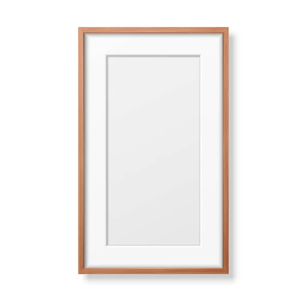 Vector 3d Realistic Vertical Brown Wooden Simple Modern Frame Icon Closeup Isolated on White Background. 프레젠테이션에 사용 할 수있습니다. 전면 의 모우크 를 위한 설계 물 — 스톡 벡터