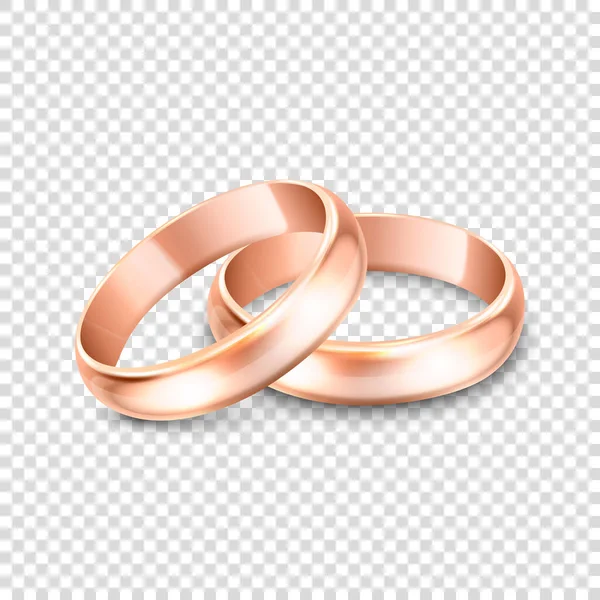 Conjunto de iconos de anillo de boda de metal dorado realista vectorial 3d Aislado en fondo transparente. Plantilla de diseño de brillantes anillos de oro. Clipart, burla. Lateral, Vista frontal — Vector de stock