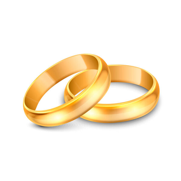 Vector 3d Realistic Gold Metal Wedding Ring Icon Set Closeup Isolated on White Background. Design Template of Shiny Golden Rings. Clipart, Mockup. Side, Front View