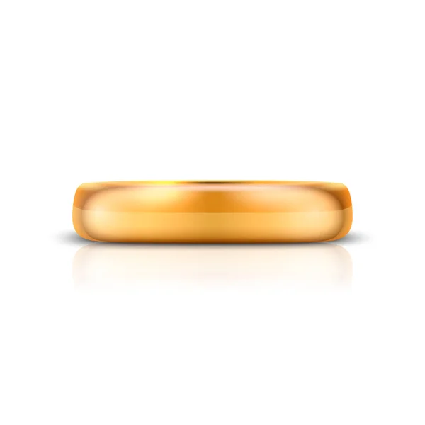 Vector 3d Realistic Gold Metal Wedding Ring Icon with Reflection Closeup Isolated on White Background. Shiny Golden Ring, Clipart, Mockup 의 디자인 템플릿. 전면 견해 — 스톡 벡터