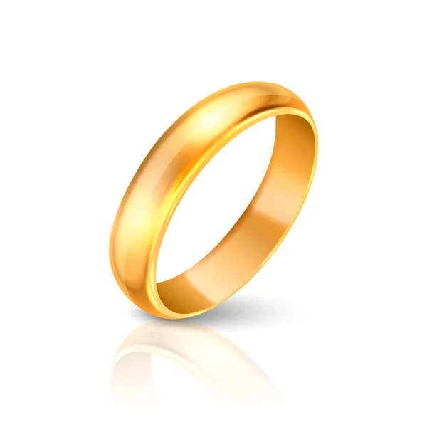 Vector 3d Realistic Gold Metal Wedding Ring Icon with Reflection Closeup Isolated on White Background. Design Template of Shiny Golden Ring, Clipart, Mockup. Front, Side View — Stock Vector