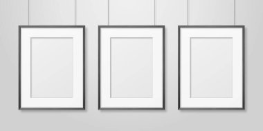 Vektör 3d Gerçekçi Üç A4 Kara Tahta Basit Modern Çerçeve Beyaz Duvar Arkaplanı. Sunumlar için kullanılabilir. Mockup için Tasarım Şablonu, Ön Görünüm