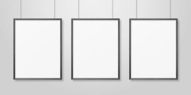 Vektör 3d Gerçekçi Üç A4 Kara Tahta Basit Modern Çerçeve Beyaz Duvar Arkaplanı. Sunumlar için kullanılabilir. Mockup için Tasarım Şablonu, Ön Görünüm