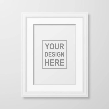 Beyaz Duvar Arkaplanındaki Sunum için Vektör 3d Gerçekçi A4 Dekoratif Beyaz Ahşap Basit Modern Çerçeve. Mockup için Tasarım Şablonu, Ön Görünüm