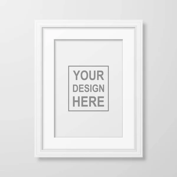 Vector 3d Realistic A4 Decorative White Wooden Simple Modern Frame for Presentation on a White Wall Background. Design Template for Mockup, Front View — Stock Vector