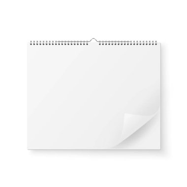 Vektör 3d Gerçekçi Kağıt Boş Duvar Takvimi Bahar Simgesi ve Katlanmış Sayfa Kapanışı Beyaz Arkaplan 'da izole edildi. Uzayı kopyala Tasarım Şablonu, Mockup, Üst Görünüm