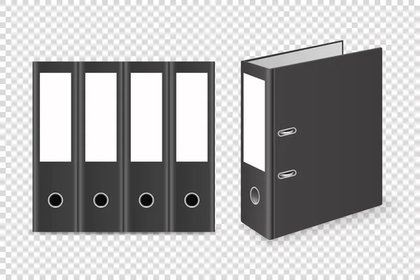 Διάνυσμα 3d Κλειστό Ρεαλιστικό μαύρο κενό Office Binder με μεταλλικά δαχτυλίδια για το φύλλο χαρτιού Α4 Σύνολο Κλείσιμο Απομονωμένο σε λευκό φόντο. Πρότυπο σχεδιασμού, Mockup, μπροστά, πλευρά, πίσω όψη — Διανυσματικό Αρχείο
