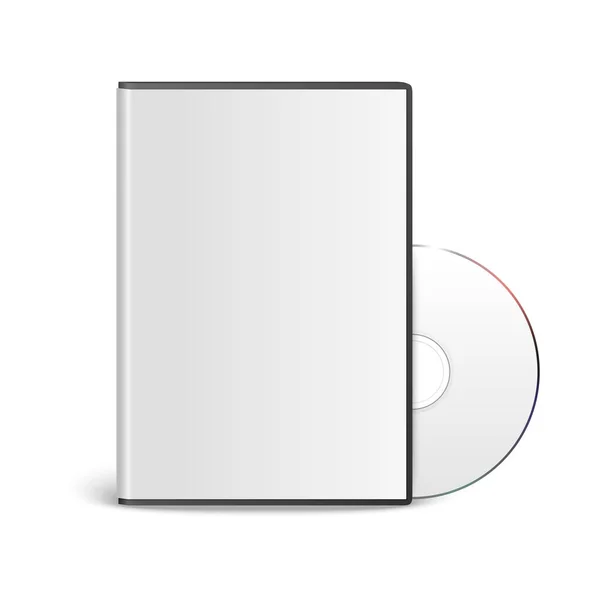 Vector 3D Realista CD, DVD con tapa de la caja del sistema de primer plano aislado sobre fondo blanco. Plantilla de diseño. CD espacio de copia de embalaje. Vista frontal — Vector de stock