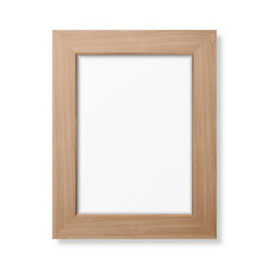 Vektör 3d Gerçekçi Dekoratif Kahverengi Ahşap Basit Modern Sunum Çerçevesi Beyaz Arkaplanda İzole Edildi. Mockup için Tasarım Şablonu, Ön Görünüm