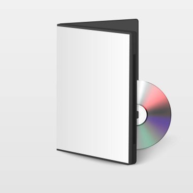 Vektör 3d Gerçekçi Açılmış CD, Kapak Kutusu Kapağı Kapağı Kapalı DVD Yansımalı Beyaz Arkaplanda izole edildi. Mockup için tasarım şablonu. CD Paket Kopyalama Boşluğu. Ön Görünüm