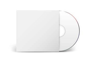 Vektör 3d Gerçekçi CD, Kağıt Kapak Kapağı Kapağı Kapağı Kapaklı DVD Beyaz Arkaplanda izole edildi. Mockup için tasarım şablonu. CD Paket Kopyalama Boşluğu. Ön Görünüm