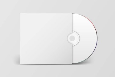 Vektör 3d Gerçekçi Beyaz CD, Kağıt Kapak Kapağı Kapağı Kapağı Kapaklı DVD Beyaz Arkaplanda izole edildi. Mockup için tasarım şablonu. CD Paket Kopyalama Boşluğu. Ön Görünüm