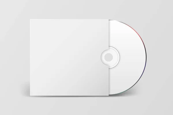 Vector 3D Realistic White CD, DVD com tampa de papel Box Closeup Isolado em fundo branco. Modelo de design para Mockup. Espaço de cópia de embalagem de CD. Vista frontal — Vetor de Stock